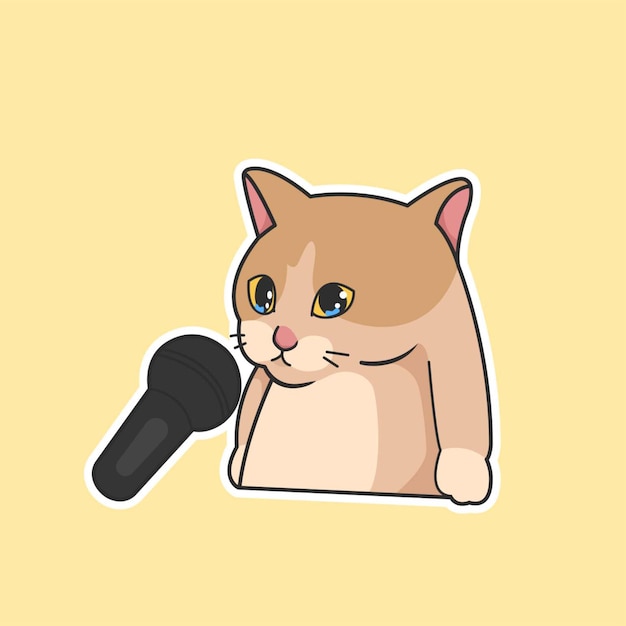 Gato con un micrófono Ilustración linda