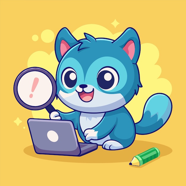 un gato mirando una computadora portátil con una lupa