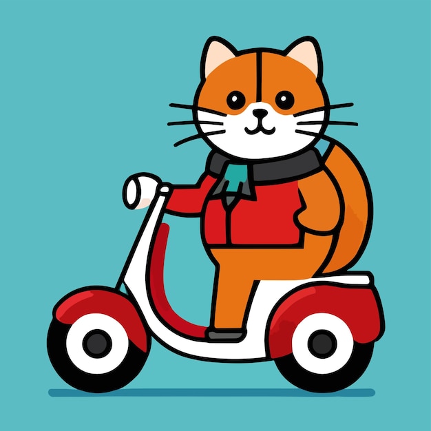 Gato monta un diseño de dibujos animados planos de motocicleta para animales lindos arte vectorial premium y simple