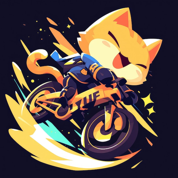 Un gato montando una bicicleta al estilo de los dibujos animados