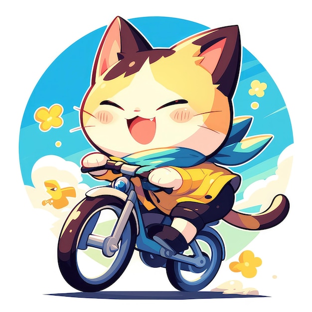 Un gato montando una bicicleta al estilo de los dibujos animados