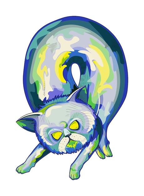 un gato multicolor que dobló una rueda