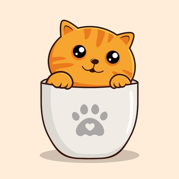 Gato naranja atigrado en taza Lindo gato naranja a rayas escondido en taza