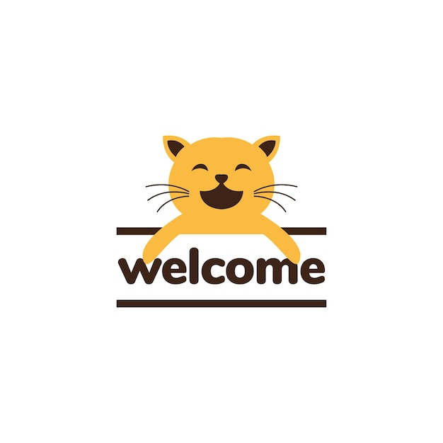 Gato naranja risa bienvenida logotipo diseño vector gráfico símbolo icono ilustración idea creativa