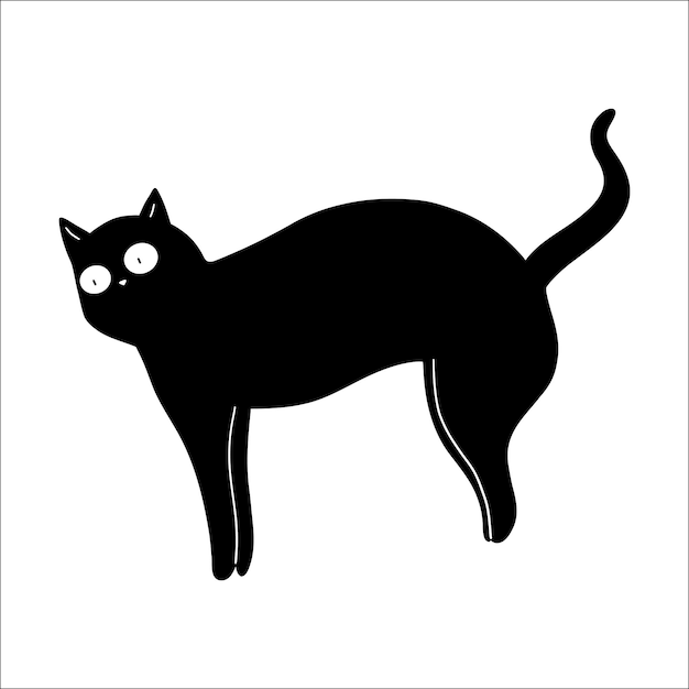 El gato negro se arquea hacia atrás.