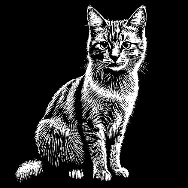 Vector gato negro blanco dibujado a mano plano elegante pegatina de dibujos animados icono concepto ilustración aislada