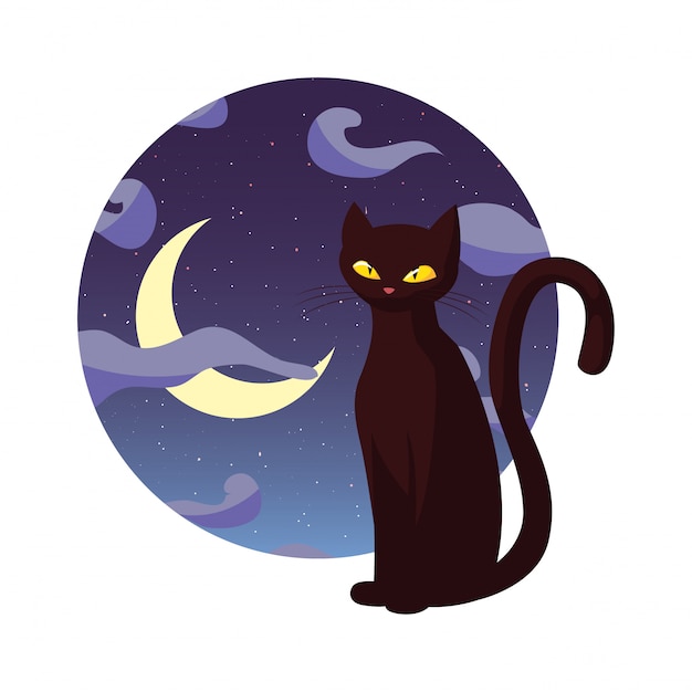 Vector gato negro feliz celebración de halloween