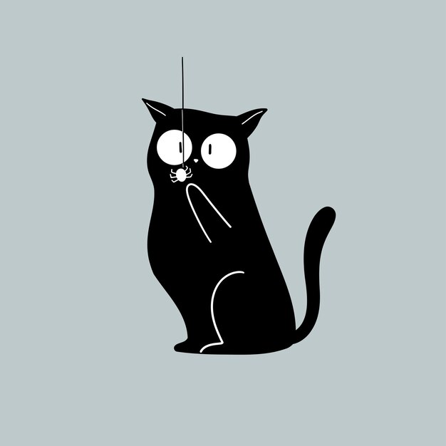 El gato negro jugando con la araña