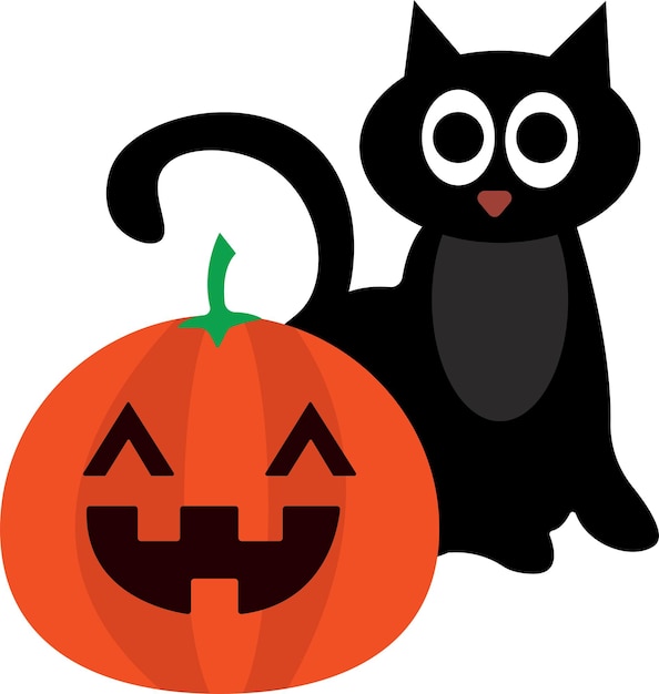 Un gato negro junto a una calabaza en halloween