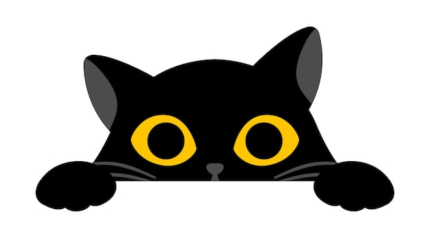 Gato negro lindo está mirando directamente en fondo blanco gato encantador con grandes ojos amarillos concepto de