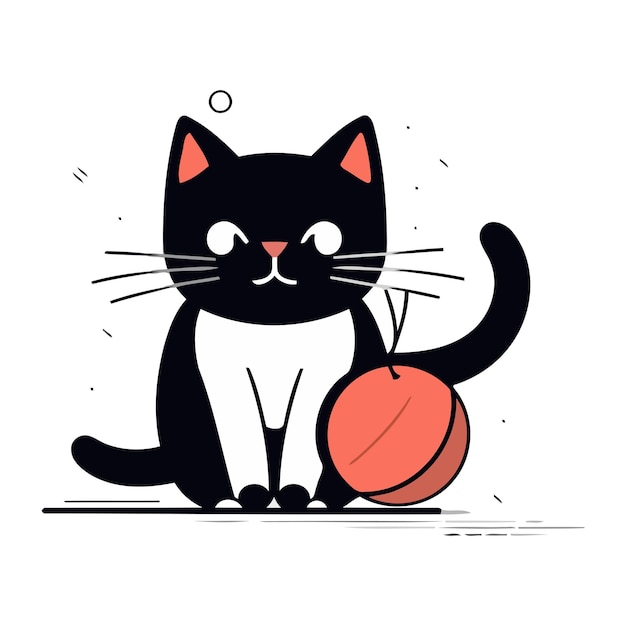 Gato negro lindo con una pelota de tenis ilustración vectorial