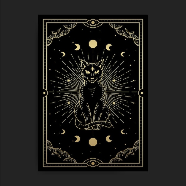 Gato negro místico. Espíritu familiar o brujería pagana