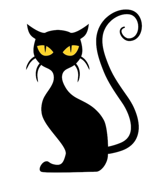 Gato negro con ojos amarillos Clipart vectorial aislado sobre fondo blanco
