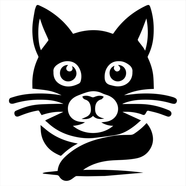 un gato negro con ojos grandes y un fondo blanco