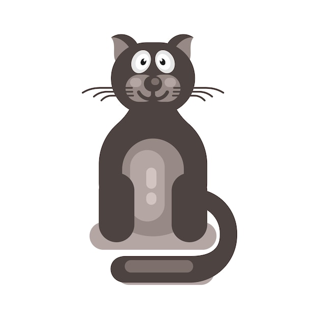 Gato negro con ojos grandes Personaje de dibujos animados lindo Ilustración vectorial