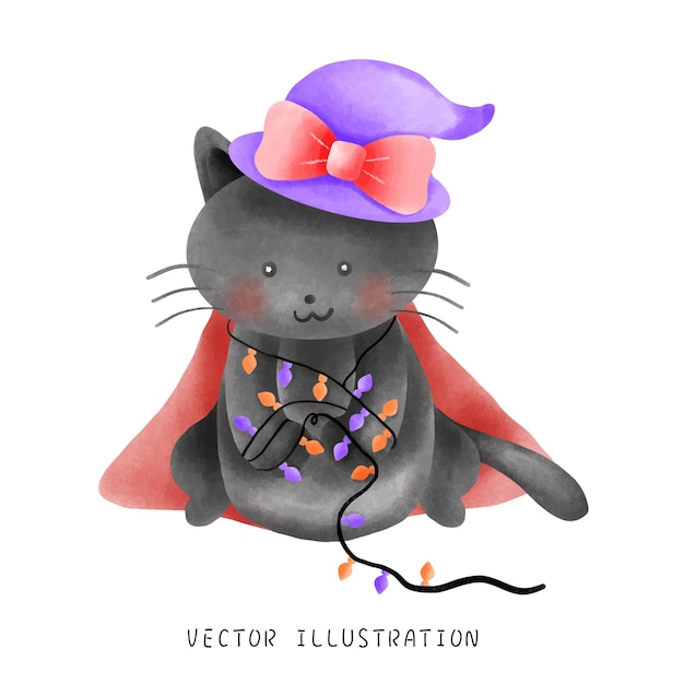 Vector gato negro preparando una poción de brujas para halloween