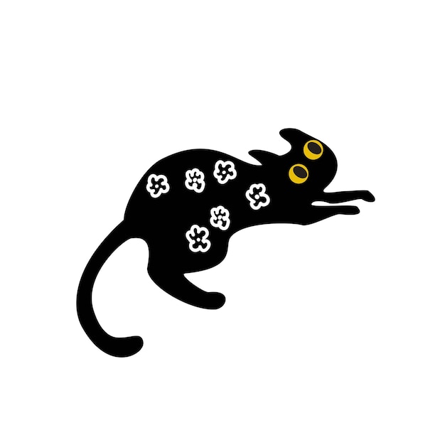 Gato negro con textura floral blanca Adhesivo lindo Ilustración vectorial aislada