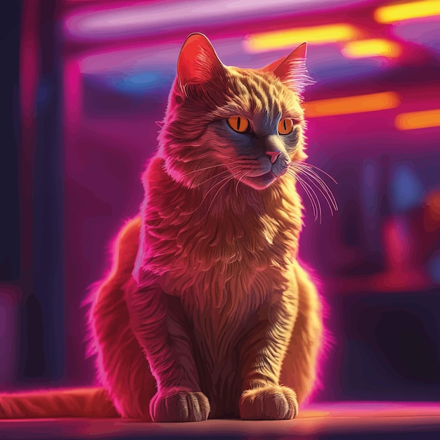 Vector gato de neón con ilustración de vector de color neóngato de neón con ilustración de vector de color neóngato con una