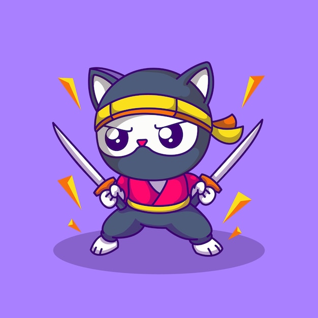 El gato ninja Chibi está listo para luchar.