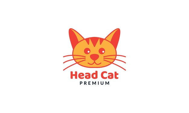 Gato o gatito o gatito o cara de mascota sonrisa diseño de ilustración de vector de logotipo de dibujos animados lindo