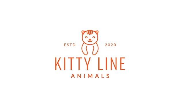 Gato o gatito o línea de mascota sonrisa linda caricatura logo vector ilustración diseño imagen