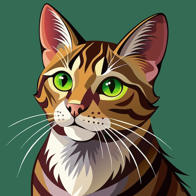 un gato con ojos verdes y un fondo verde