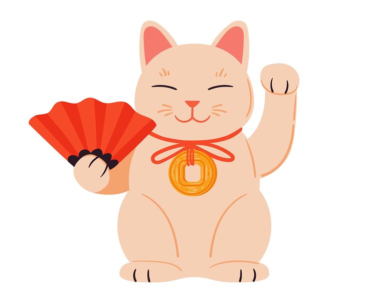 Vector gato oriental de la suerte fortuna japonesa maneki neko gato riqueza tradicional y gato de la fortuna juguete plano vector ilustración