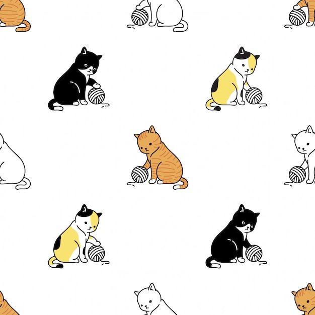 gato pata gatito patrones sin fisuras hilo bola dibujos animados