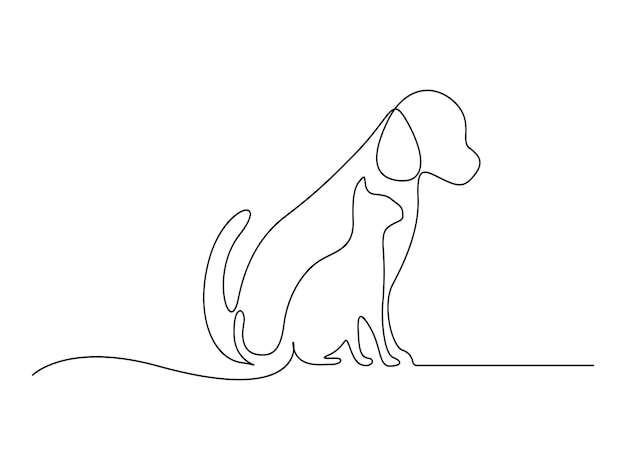 Gato y perro continuo de una línea de dibujo vector ilustración vector libre