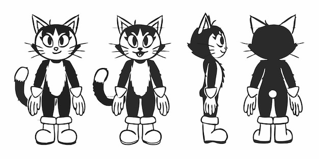 un gato en un personaje de dibujos animados con un gato en la parte delantera y los otros gatos a la derecha