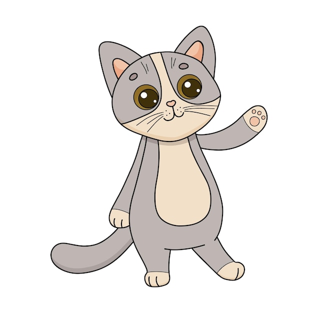 Gato de personaje de ilustración vectorial dibujado a mano Gatito divertido de dibujos animados plano aislado en blanco