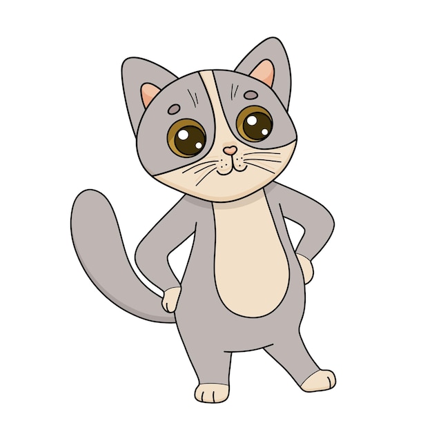 Gato de personaje de ilustración vectorial dibujado a mano Gatito divertido de dibujos animados plano aislado en blanco