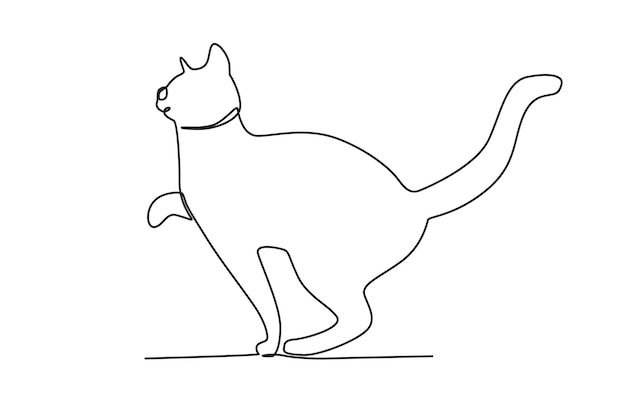 Un gato de pie levanta una pata Dibujo en línea del día internacional del gato