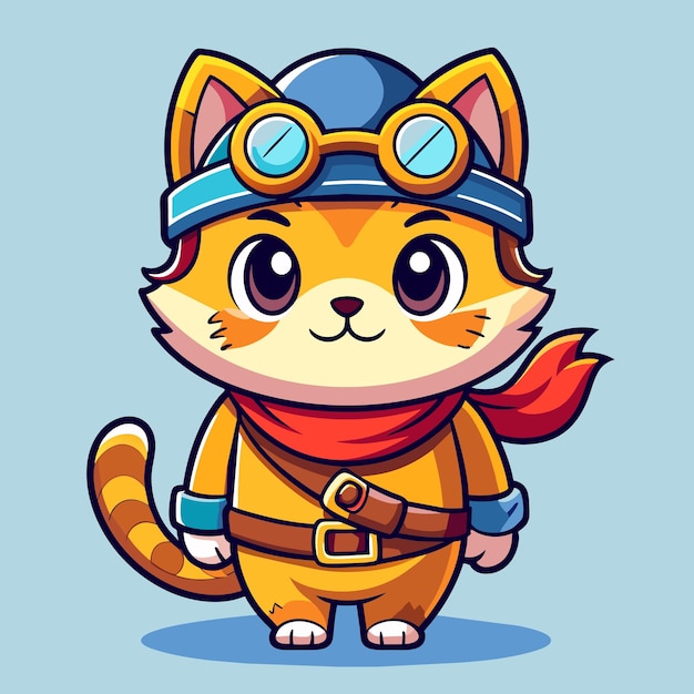 Vector gato piloto de dibujos animados