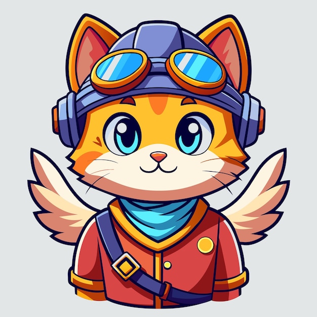 Vector gato piloto de dibujos animados