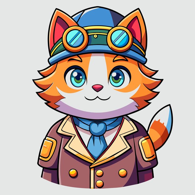 Vector gato piloto de dibujos animados