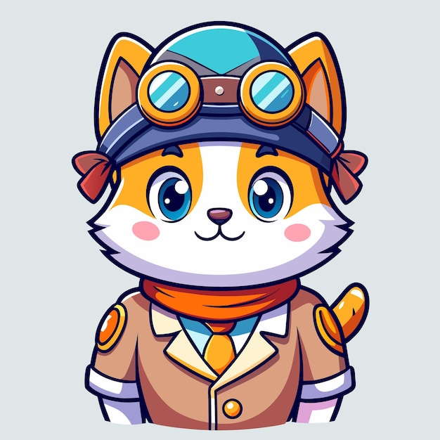 Vector gato piloto de dibujos animados