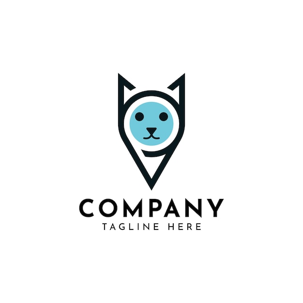 Gato con pin de ubicación vector de diseño de logotipo moderno simple