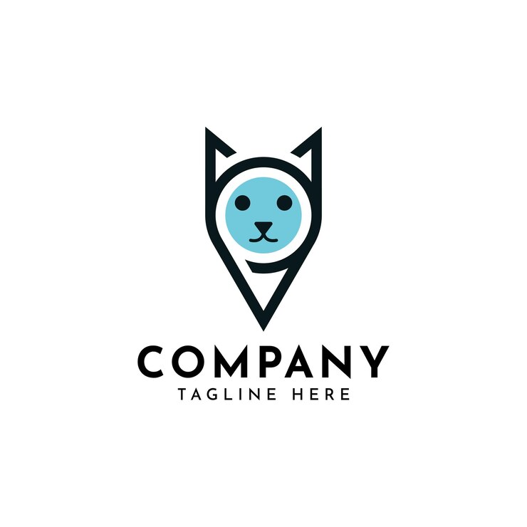 Gato con pin de ubicación vector de diseño de logotipo moderno simple