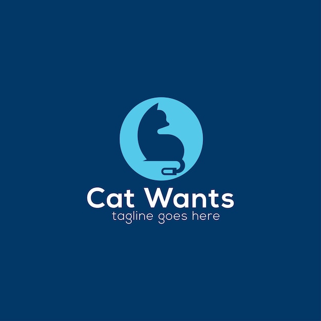 gato quiere logotipo, logotipo de mascota, logotipo de animal, logotipo minimalista, diseño de logotipo vintage y comercial en vector.