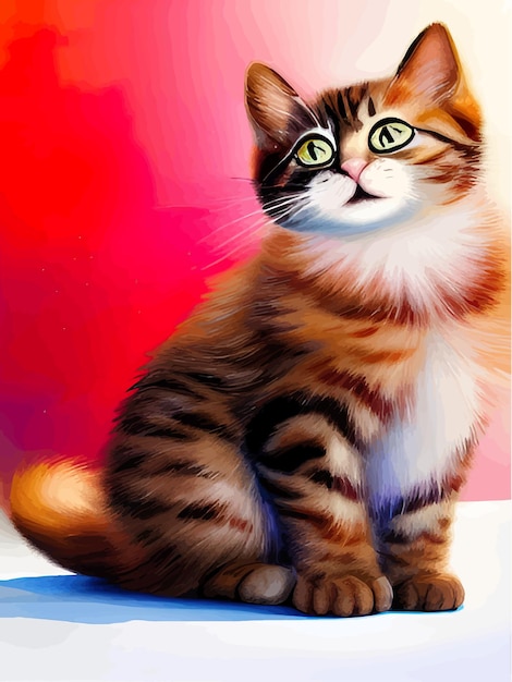 Gato realista divertido en la ilustración de vector de mascota de fondo de color