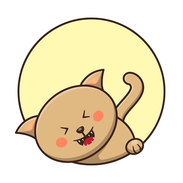 Gato se ríe en un círculo lindo dibujo animado vector animal ilustración kawaii animal