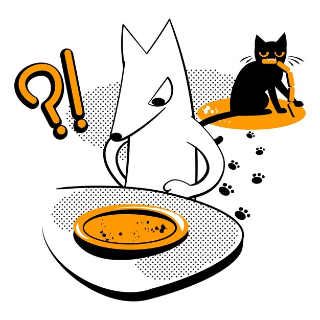 Gato robó salchichas del plato.