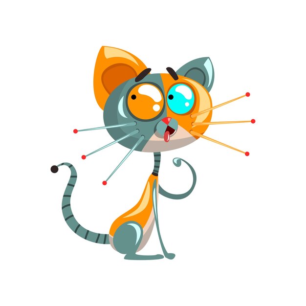 Gato robótico lindo y gracioso sentado en el suelo concepto vectorial de inteligencia artificial ilustraciones aisladas sobre un fondo blanco