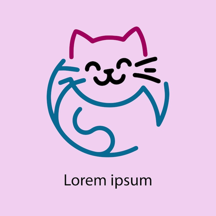 Vector un gato rosa con una línea azul en él