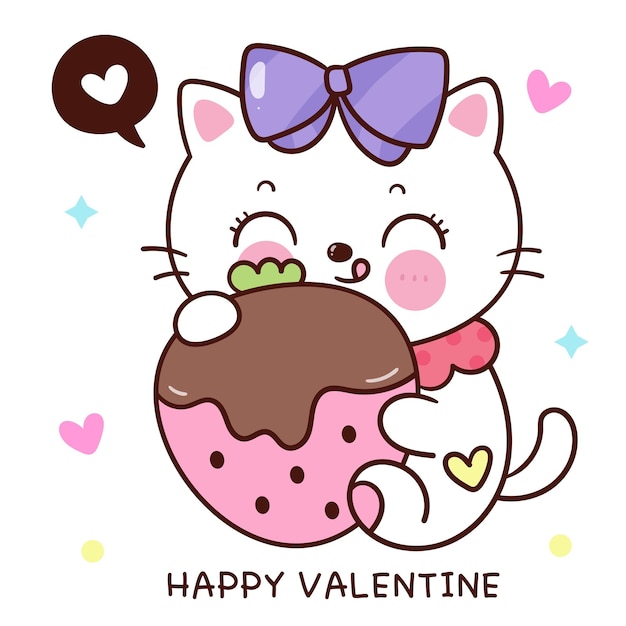 El gato de san valentín es un gatito de dibujos animados que juega al festival del amor de la serie kawaii