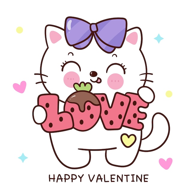 Vector el gato de san valentín es un gatito de dibujos animados que juega al festival del amor de la serie kawaii