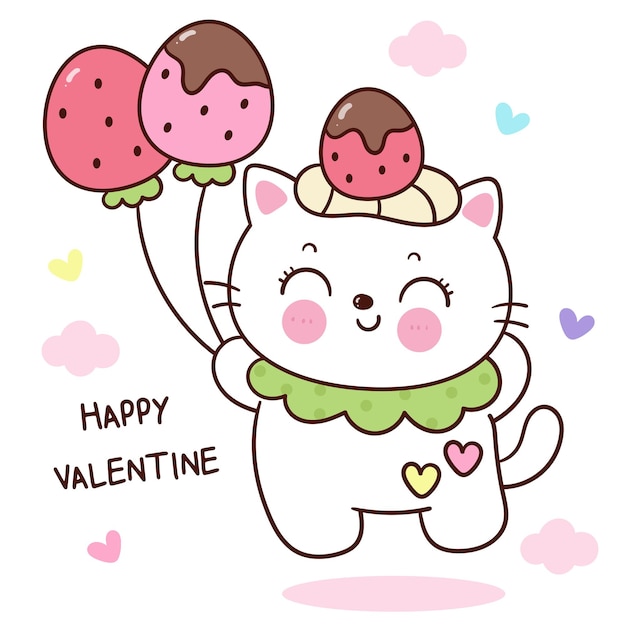 Vector el gato de san valentín es un gatito de dibujos animados que juega al festival del amor de la serie kawaii