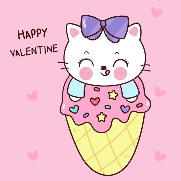 Vector el gato de san valentín es un gatito de dibujos animados que juega al festival del amor de la serie kawaii