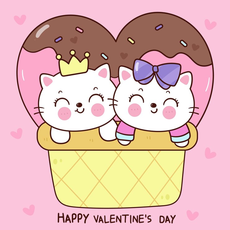 Vector el gato de san valentín es un gatito de dibujos animados que juega al festival del amor de la serie kawaii